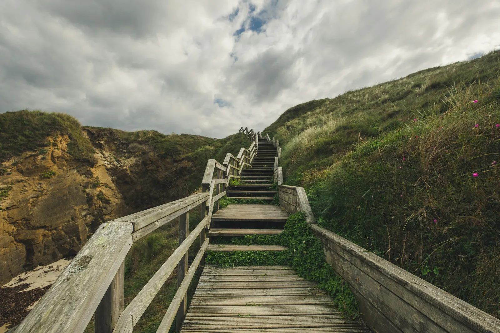 Wooden stairs on the beach of Santa Comba (Ferrol)